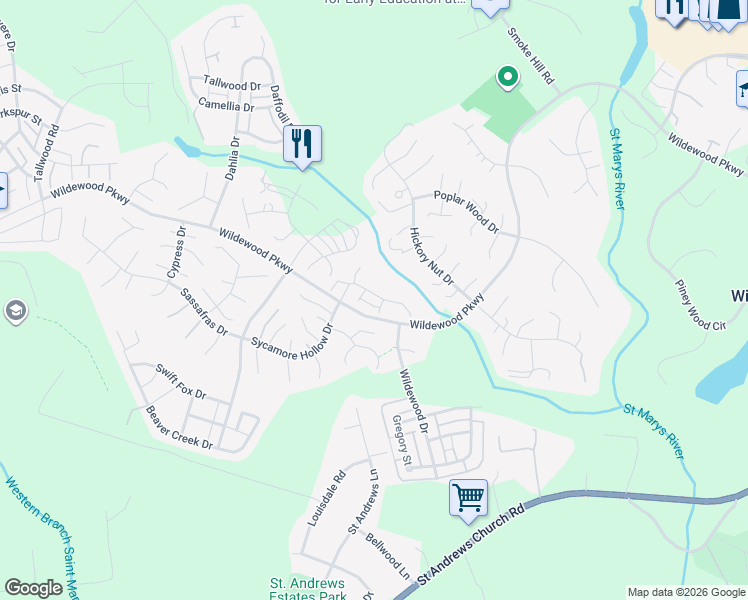 map of restaurants, bars, coffee shops, grocery stores, and more near 44163 Azalea Court in California