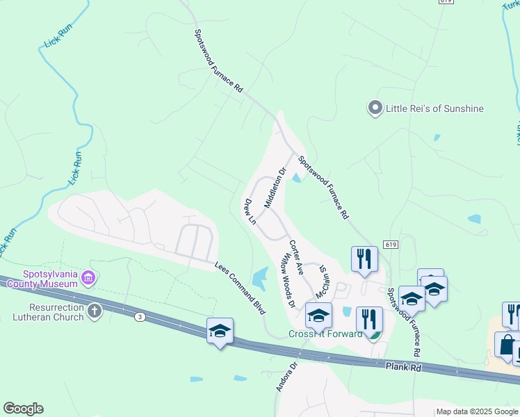 map of restaurants, bars, coffee shops, grocery stores, and more near 7316 Middleton Drive in Fredericksburg