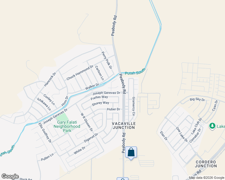 map of restaurants, bars, coffee shops, grocery stores, and more near 2574 Freitas Way in Fairfield