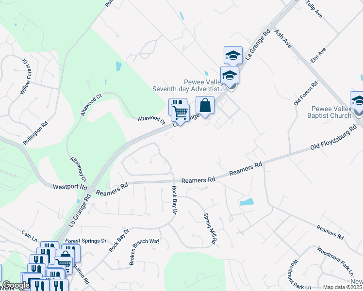 map of restaurants, bars, coffee shops, grocery stores, and more near 13600 La Grange Road in Louisville
