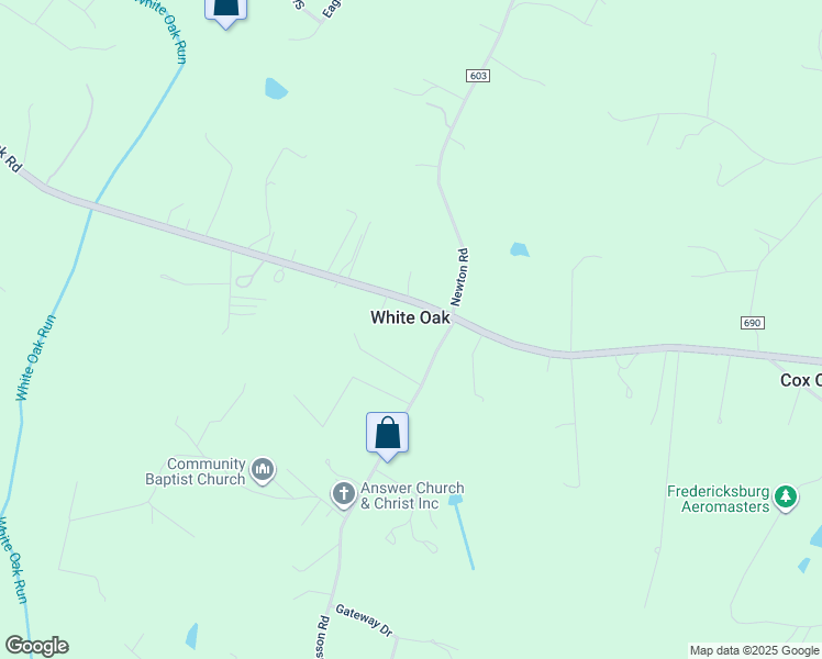 map of restaurants, bars, coffee shops, grocery stores, and more near 974 White Oak Road in Fredericksburg