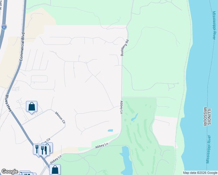 map of restaurants, bars, coffee shops, grocery stores, and more near 119 Saint Benedict in Pevely