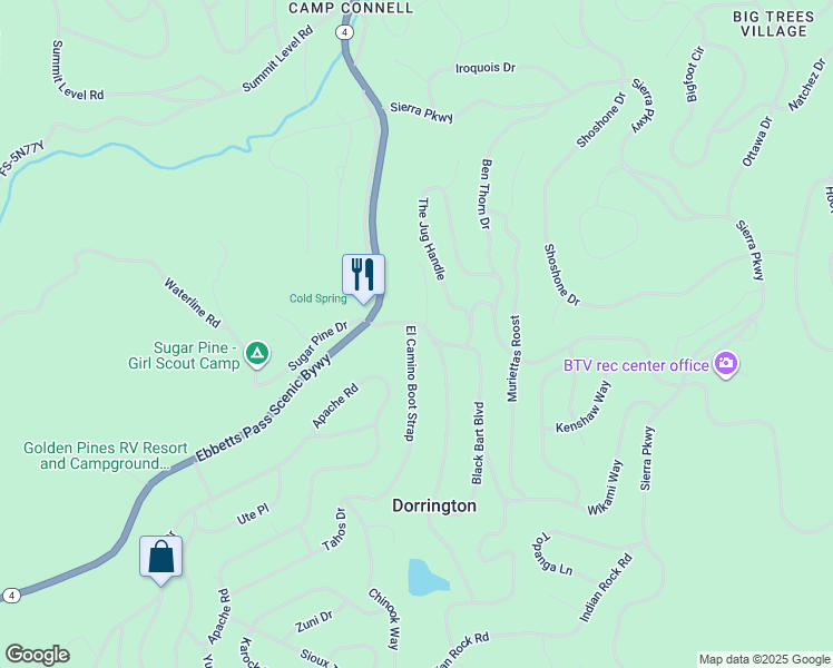 map of restaurants, bars, coffee shops, grocery stores, and more near 3383 El Camino Boot Strap in Arnold
