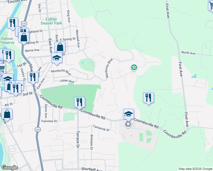 map of restaurants, bars, coffee shops, grocery stores, and more near 463 Montecito Boulevard in Napa