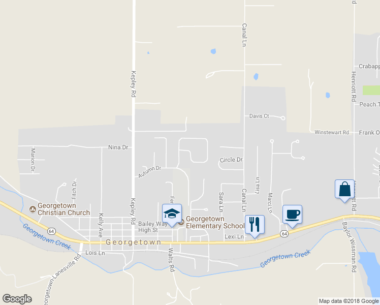 map of restaurants, bars, coffee shops, grocery stores, and more near 8184 Autumn Cove in Georgetown