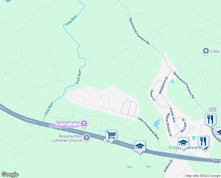 map of restaurants, bars, coffee shops, grocery stores, and more near 12708 Cavalryman Court in Fredericksburg