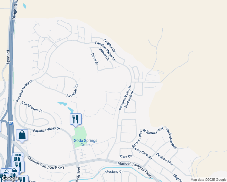 map of restaurants, bars, coffee shops, grocery stores, and more near 1500 Mariposa Way in Fairfield