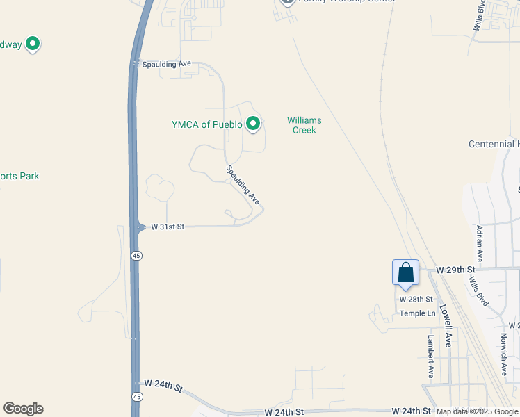 map of restaurants, bars, coffee shops, grocery stores, and more near 3133 East Spaulding Avenue in Pueblo