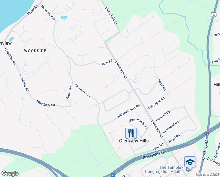map of restaurants, bars, coffee shops, grocery stores, and more near 5804 Glen Park Road in Louisville