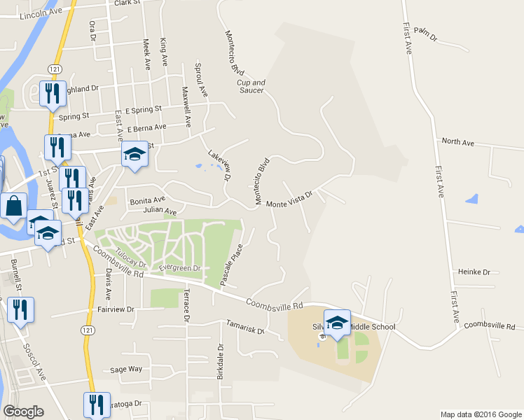 map of restaurants, bars, coffee shops, grocery stores, and more near 463 Montecito Boulevard in Napa