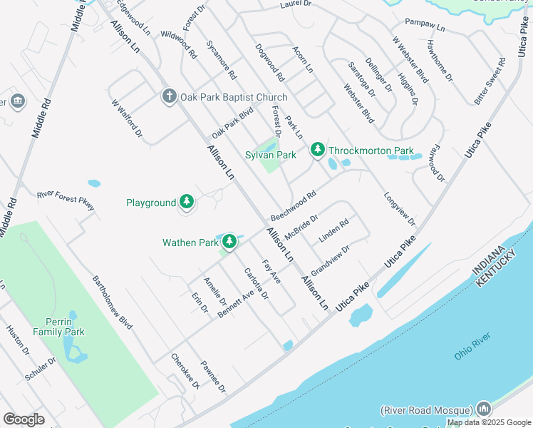 map of restaurants, bars, coffee shops, grocery stores, and more near 604 Allison Lane in Jeffersonville