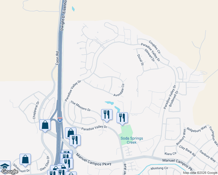 map of restaurants, bars, coffee shops, grocery stores, and more near 1053 Winterwood Drive in Fairfield