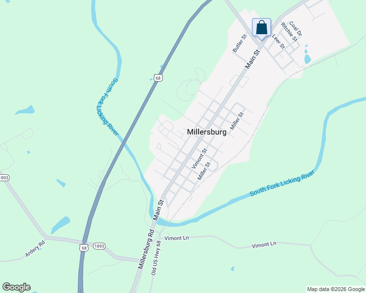 map of restaurants, bars, coffee shops, grocery stores, and more near Trigg Street in Millersburg