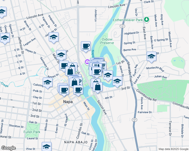 map of restaurants, bars, coffee shops, grocery stores, and more near 746 1st Street in Napa