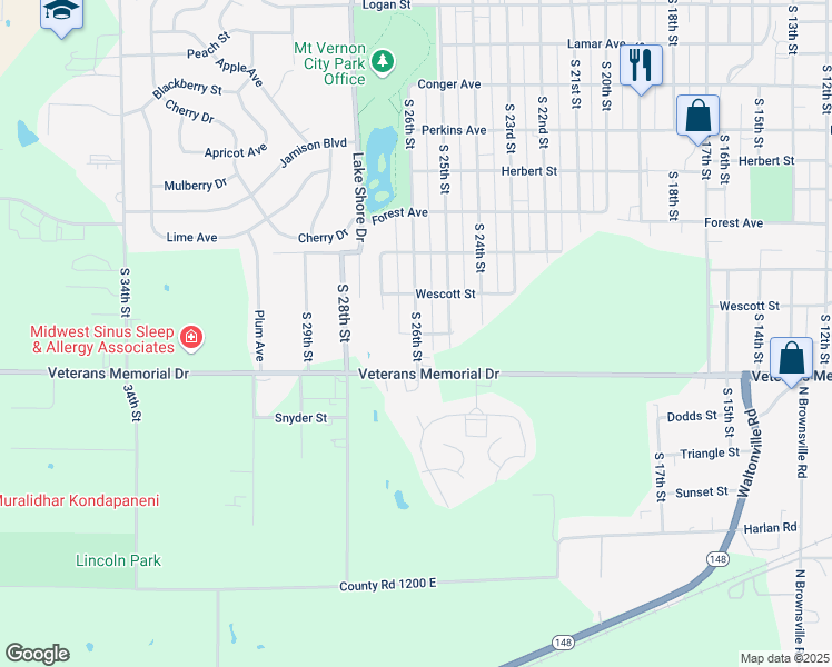 map of restaurants, bars, coffee shops, grocery stores, and more near 2507 Ferguson St in Mt Vernon