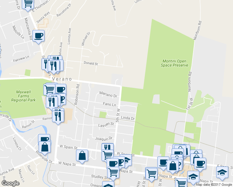 map of restaurants, bars, coffee shops, grocery stores, and more near 516 Mariano Drive in Sonoma