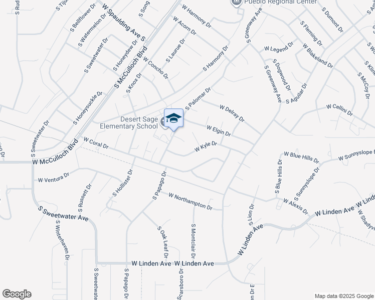 map of restaurants, bars, coffee shops, grocery stores, and more near 271 West Kyle Drive in Pueblo West