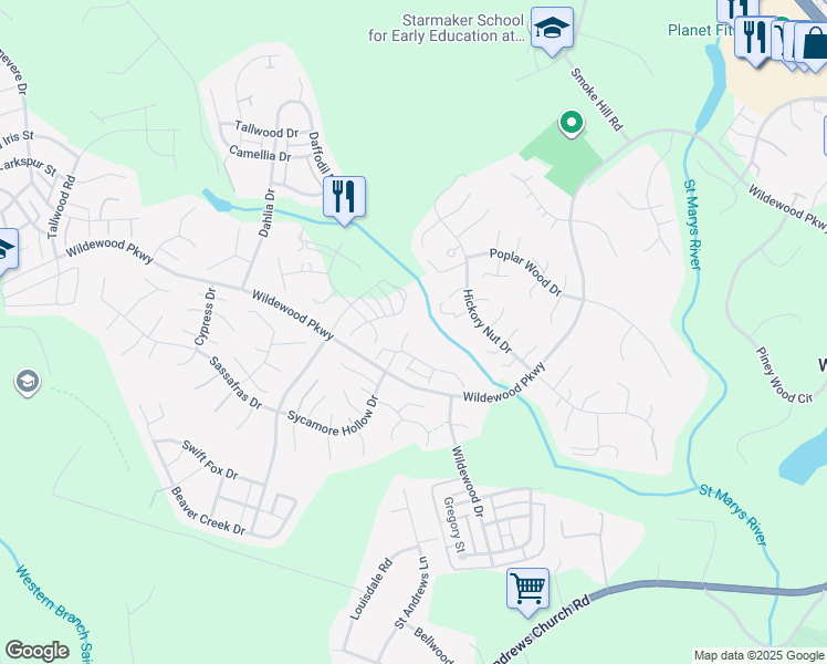 map of restaurants, bars, coffee shops, grocery stores, and more near 23132 Oleander Way in California
