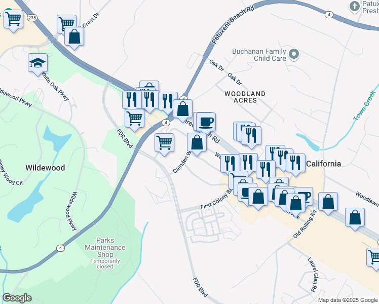 map of restaurants, bars, coffee shops, grocery stores, and more near 45035 Worth Avenue in California