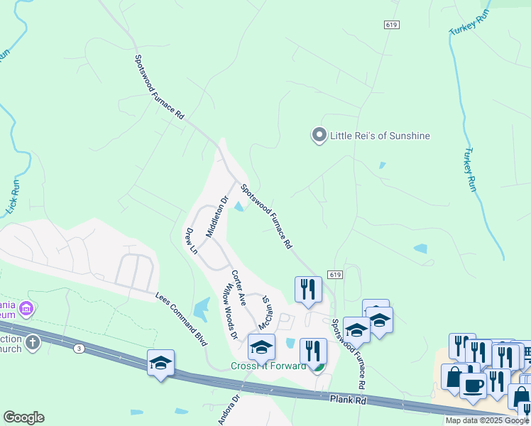 map of restaurants, bars, coffee shops, grocery stores, and more near 12510 Spotswood Furnace Rd in Fredericksburg