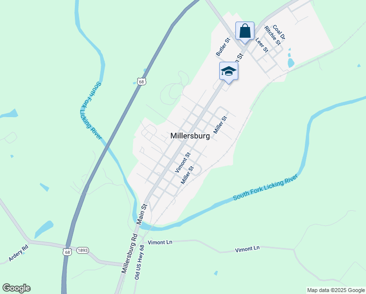 map of restaurants, bars, coffee shops, grocery stores, and more near 100 Stamler Street in Millersburg