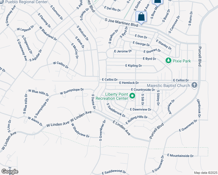 map of restaurants, bars, coffee shops, grocery stores, and more near 81 East Countryside Drive in Pueblo West