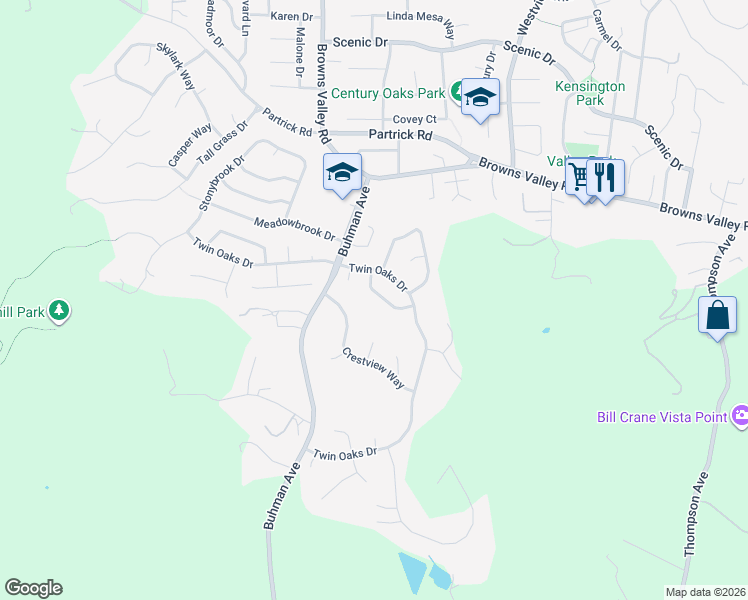 map of restaurants, bars, coffee shops, grocery stores, and more near 1135 Mountain View Circle in Napa