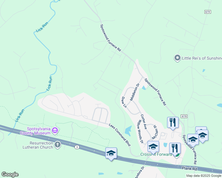 map of restaurants, bars, coffee shops, grocery stores, and more near 7411 Brentford Terrace in Fredericksburg