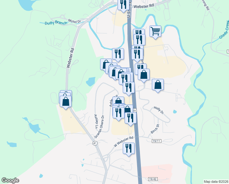 map of restaurants, bars, coffee shops, grocery stores, and more near 437 Ashley Ln in Summersville