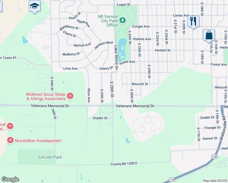 map of restaurants, bars, coffee shops, grocery stores, and more near 1314 South 28th Street in Mount Vernon