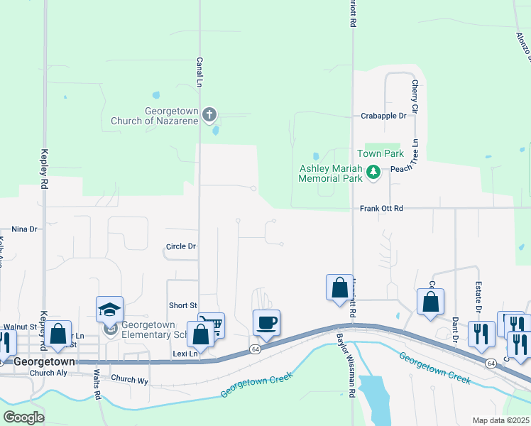 map of restaurants, bars, coffee shops, grocery stores, and more near 8280 Crimson Creek Court in Georgetown
