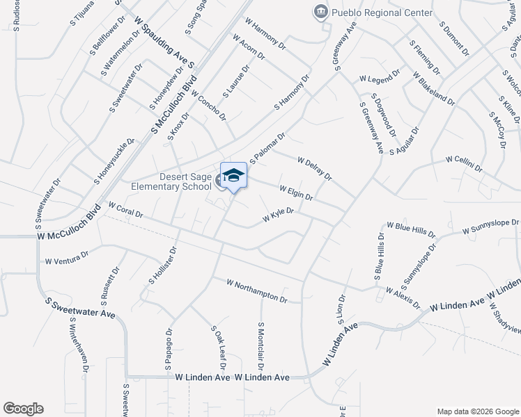 map of restaurants, bars, coffee shops, grocery stores, and more near 271 W Kyle Dr in Pueblo
