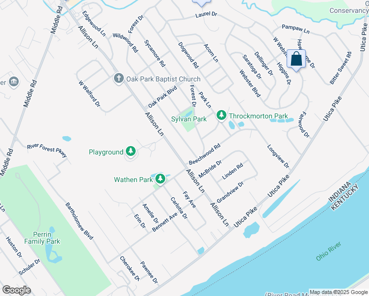 map of restaurants, bars, coffee shops, grocery stores, and more near 214 Forest Drive in Jeffersonville
