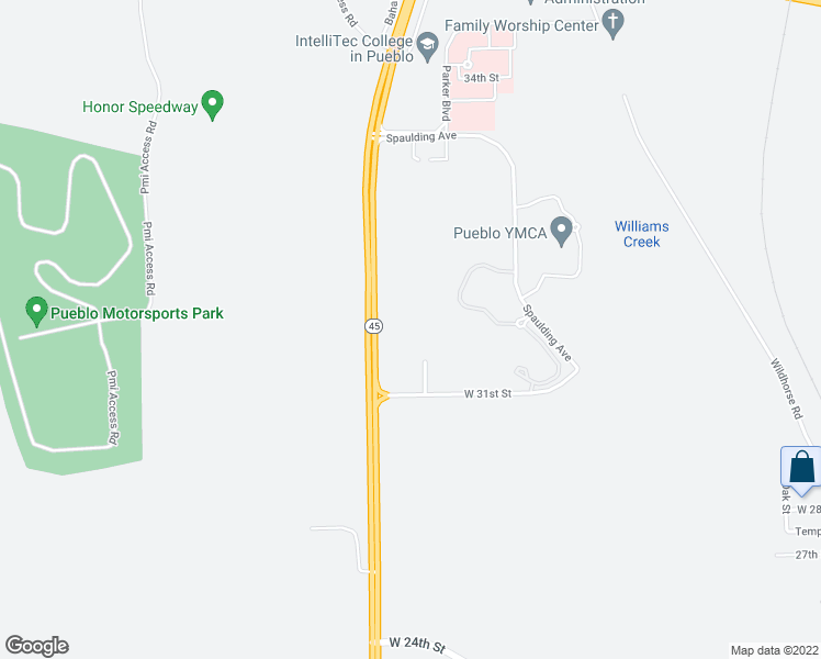 map of restaurants, bars, coffee shops, grocery stores, and more near 3125 Bonaventure Court in Pueblo