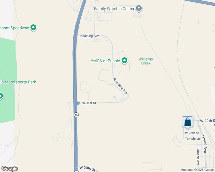 map of restaurants, bars, coffee shops, grocery stores, and more near 3131 East Spaulding Avenue in Pueblo