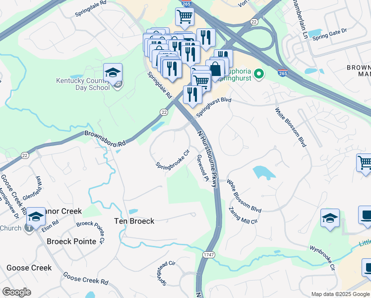 map of restaurants, bars, coffee shops, grocery stores, and more near in Goose Creek