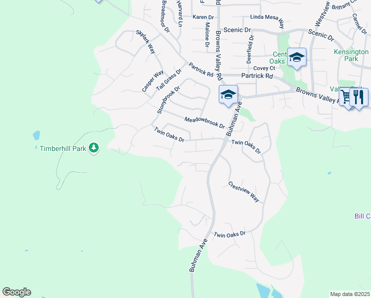 map of restaurants, bars, coffee shops, grocery stores, and more near 3531 Twin Oaks Drive in Napa
