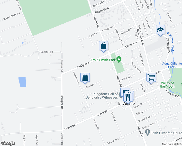 map of restaurants, bars, coffee shops, grocery stores, and more near 1100 Craig Avenue in Sonoma