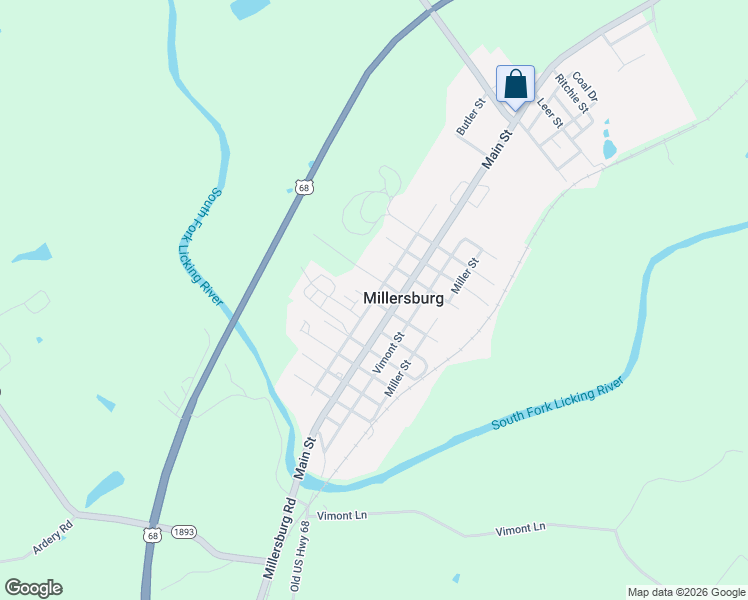 map of restaurants, bars, coffee shops, grocery stores, and more near Trigg Street in Millersburg