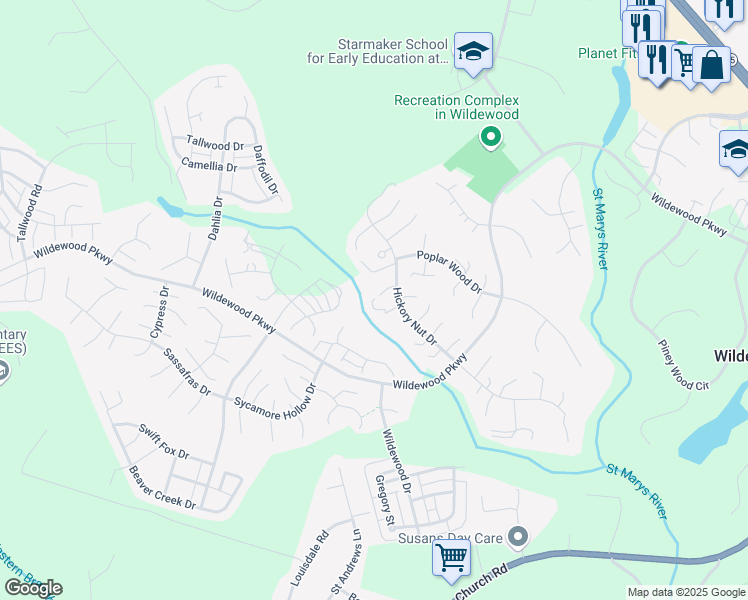 map of restaurants, bars, coffee shops, grocery stores, and more near 44226 Leaning Pine Lane in California