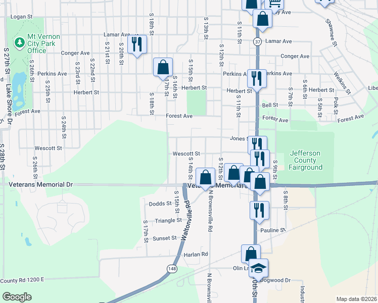 map of restaurants, bars, coffee shops, grocery stores, and more near 1418 Wescott Street in Mount Vernon