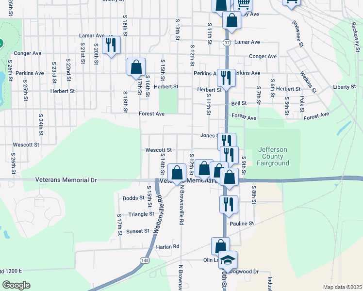 map of restaurants, bars, coffee shops, grocery stores, and more near 1501-1599 South 12th Street in Mount Vernon