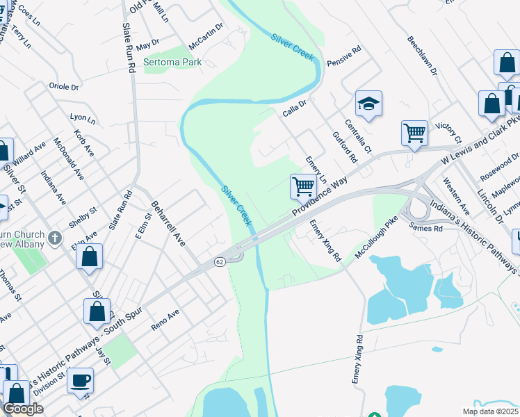 map of restaurants, bars, coffee shops, grocery stores, and more near 1305 Providence Way in Clarksville