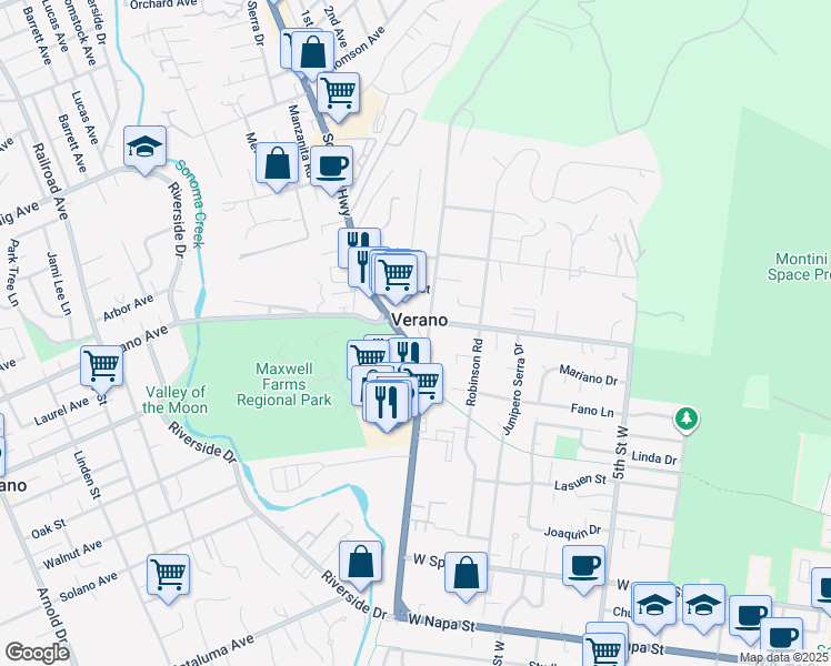 map of restaurants, bars, coffee shops, grocery stores, and more near 19025 California 12 in Sonoma
