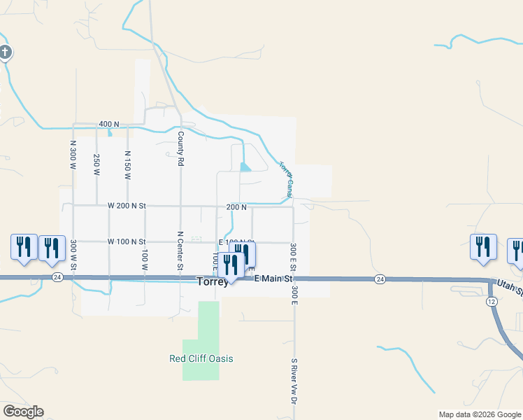 map of restaurants, bars, coffee shops, grocery stores, and more near 200-424 East 200 North Street in Torrey