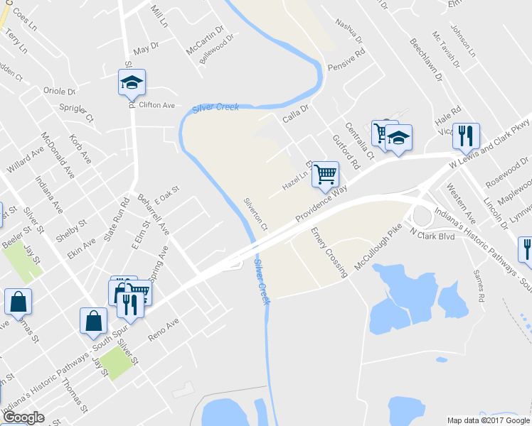 map of restaurants, bars, coffee shops, grocery stores, and more near 1305 Providence Way in Clarksville