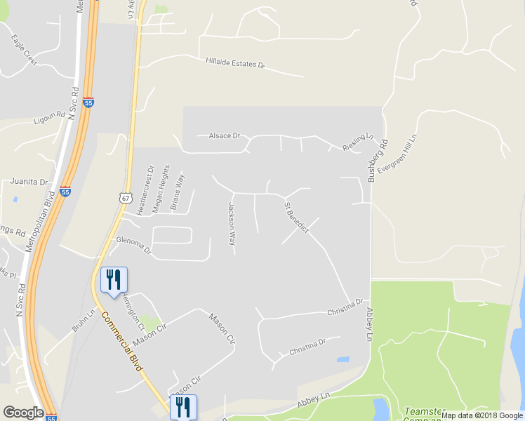 map of restaurants, bars, coffee shops, grocery stores, and more near 408 Trinity Ridge in Pevely