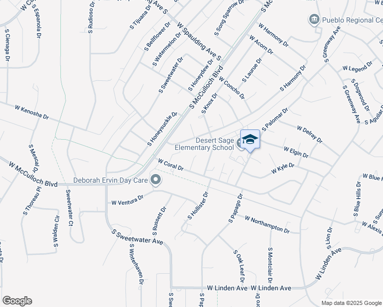 map of restaurants, bars, coffee shops, grocery stores, and more near 970 South Coral Lane in Pueblo