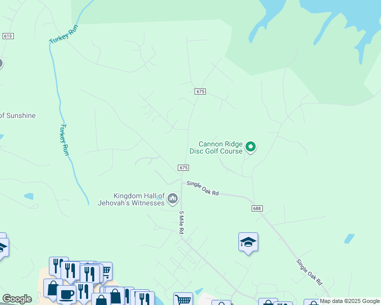 map of restaurants, bars, coffee shops, grocery stores, and more near 12619 5 Mile Road in Fredericksburg