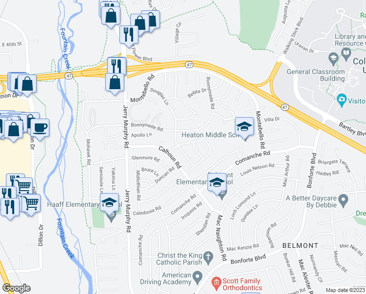 map of restaurants, bars, coffee shops, grocery stores, and more near 4 Alan Shepard Road in Pueblo